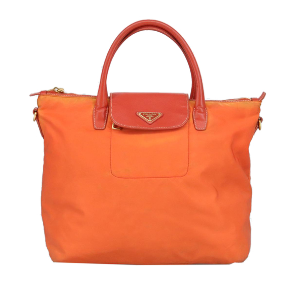 PRADA Hand Bag Nylon Leather 2way Orange Auth 99127 - Picture 2 of 16